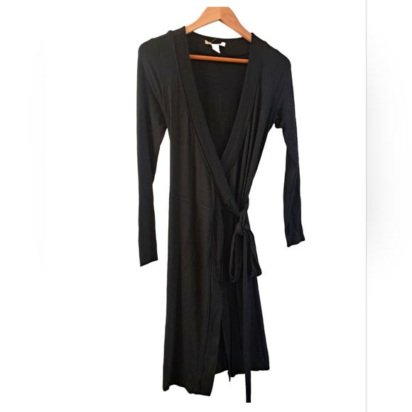 unknown Dresses & Skirts - Black Midi Wrap Dress with Tie Waist